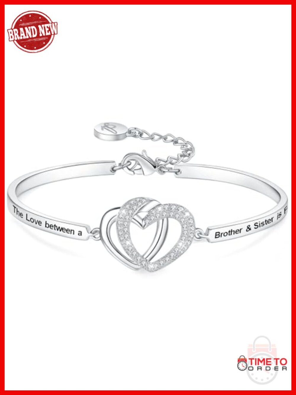 Bestie Sister Bangle Bracelet - Cubic Zirconia Heart Gift for Women